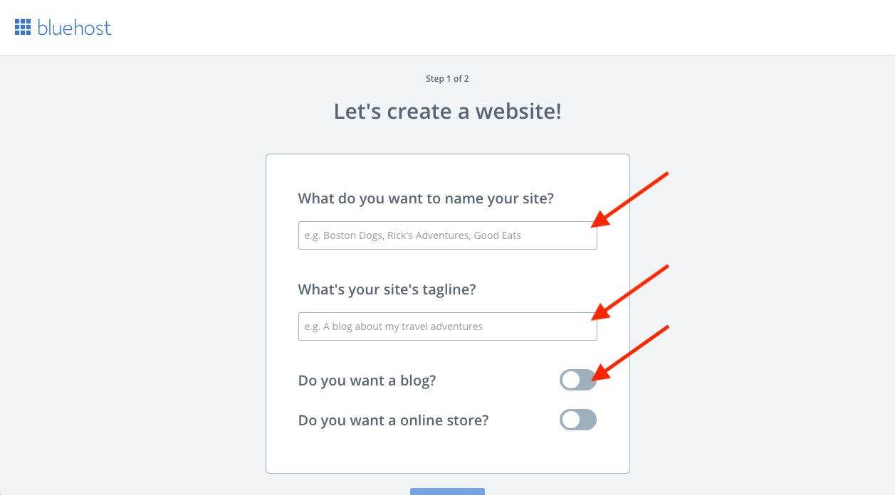 Bluehost blog name and tagline