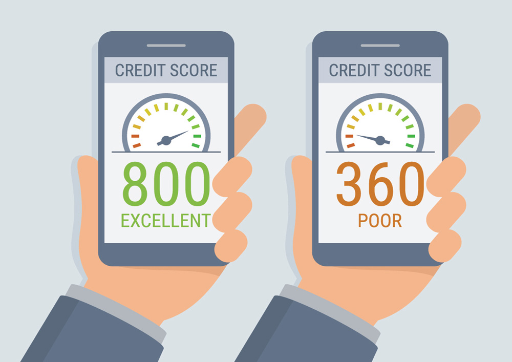 man holding mobile phone showing credit score