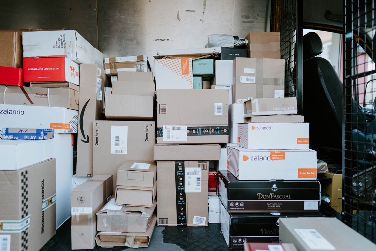 packages inside a delivery truck