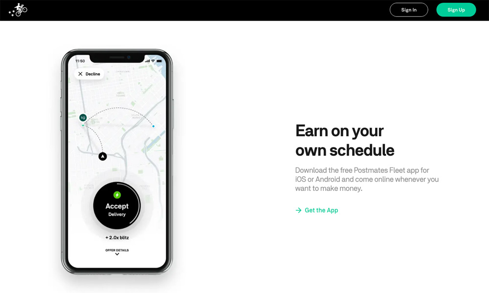 Postmates app earn on your schedule screen