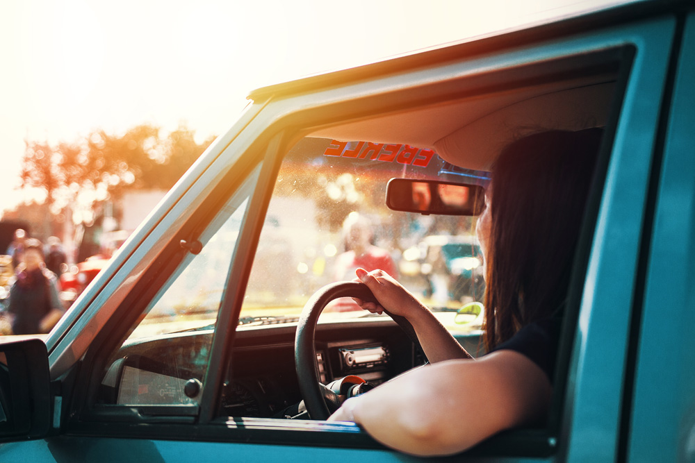 woman driving car